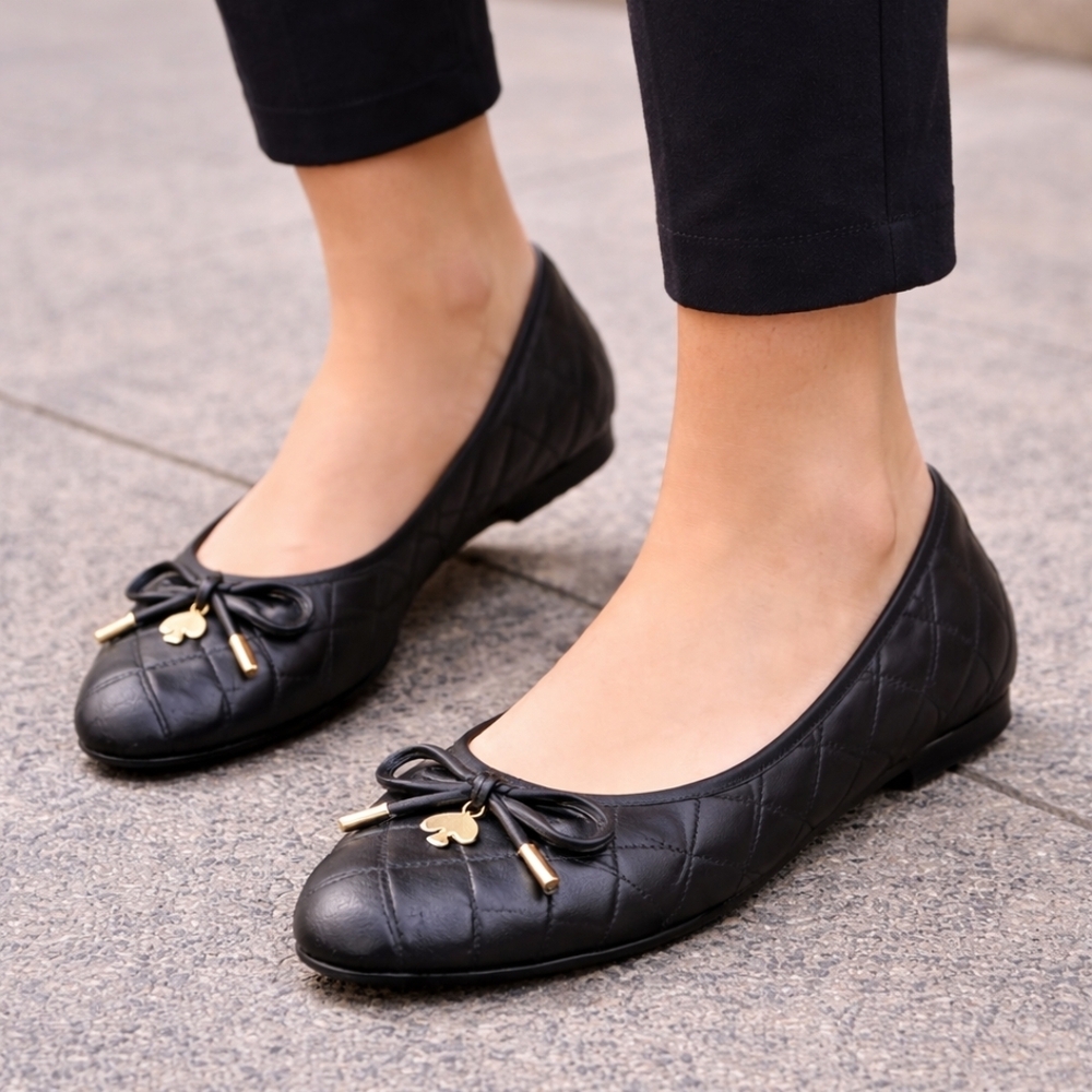 Kate Spade  NY Quilted Black Leather Ballet Flats - SZ 8- Like New - Picture 10 of 11